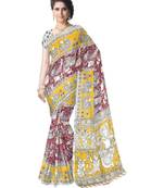 Giftpiper Kalamkari Saree In Cotton Yellow & Red