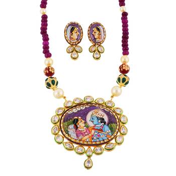 Multicolor  Hand Painted Kundan Work Tanjore Art Necklace Set 1