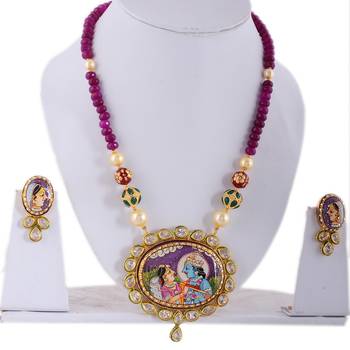 Multicolor  Hand Painted Kundan Work Tanjore Art Necklace Set 2