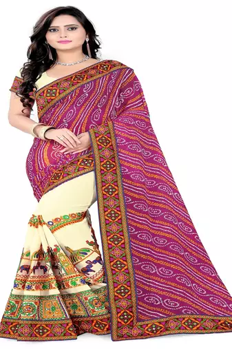 Pink Embroidered Georgette Saree With Blouse