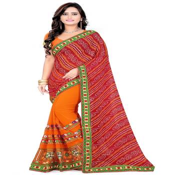Red Embroidered Georgette Saree With Blouse 1