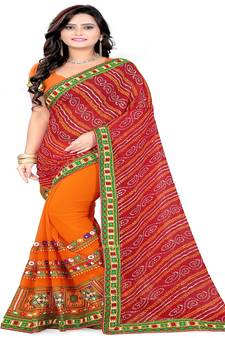 Red Embroidered Georgette Saree With Blouse