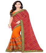 Red Embroidered Georgette Saree With Blouse