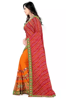 Red Embroidered Georgette Saree With Blouse