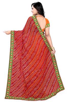 Red Embroidered Georgette Saree With Blouse 3
