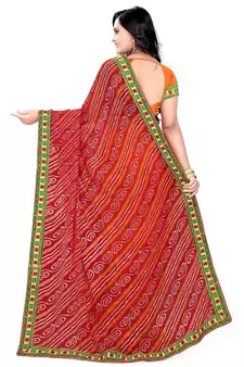 Red Embroidered Georgette Saree With Blouse