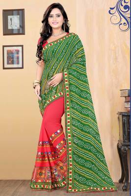 Green Embroidered Georgette Saree With Blouse 1