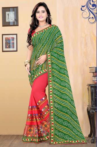 Buy Green Embroidered Georgette Saree With Blouse