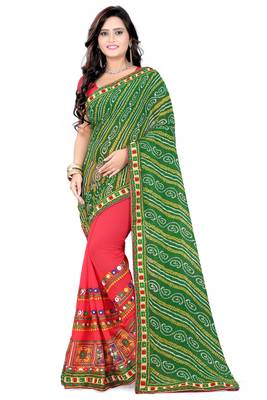 Green Embroidered Georgette Saree With Blouse 2