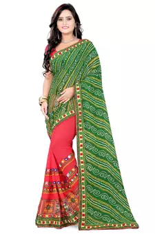 Green Embroidered Georgette Saree With Blouse