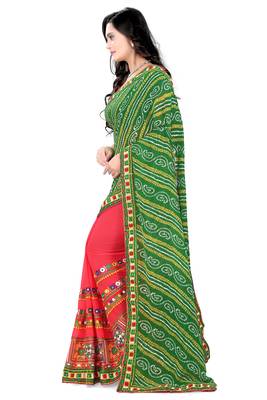 Green Embroidered Georgette Saree With Blouse 3