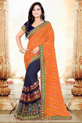 Orange Embroidered Georgette Saree With Blouse 1