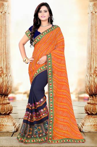 Orange Embroidered Georgette Saree With Blouse