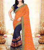 Orange Embroidered Georgette Saree With Blouse
