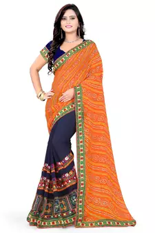 Orange Embroidered Georgette Saree With Blouse