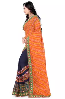 Orange Embroidered Georgette Saree With Blouse