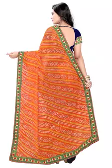 Orange Embroidered Georgette Saree With Blouse