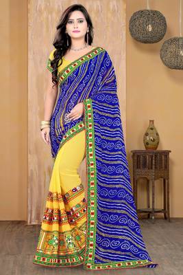 Blue Embroidered Georgette Saree With Blouse 1