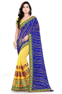 Blue Embroidered Georgette Saree With Blouse 2