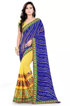 Blue Embroidered Georgette Saree With Blouse