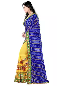 Blue Embroidered Georgette Saree With Blouse