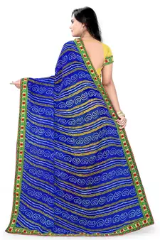 Blue Embroidered Georgette Saree With Blouse