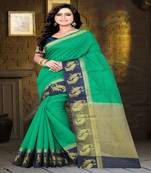 Aqua Blue Printed Cotton Silk Saree With Blouse