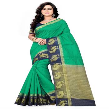 Aqua Blue Printed Cotton Silk Saree With Blouse 2