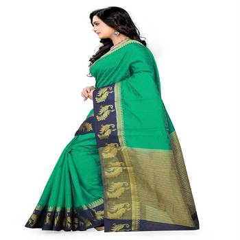 Aqua Blue Printed Cotton Silk Saree With Blouse 3