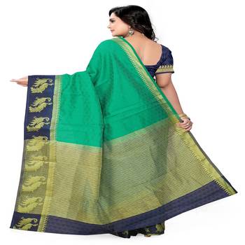 Aqua Blue Printed Cotton Silk Saree With Blouse 4