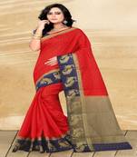 Red Printed Cotton Silk Saree With Blouse