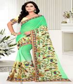 Light Green Embroidered Chiffon Saree With Blouse
