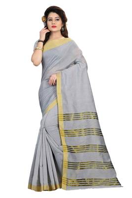 Grey printed silk saree with blouse 1