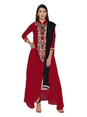 Red embroidered georgette salwar with dupatta 1