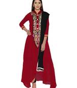 Red embroidered georgette salwar with dupatta
