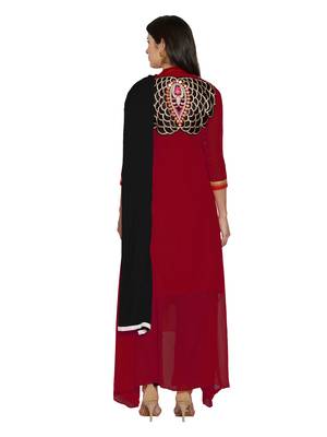 Red embroidered georgette salwar with dupatta 2