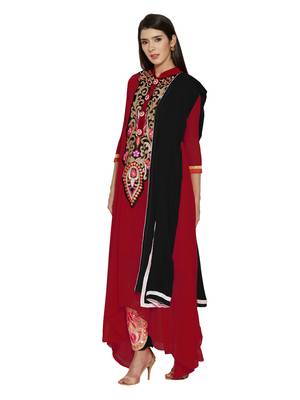 Red embroidered georgette salwar with dupatta 3