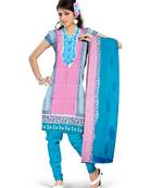 Blue printed cotton salwar with dupatta