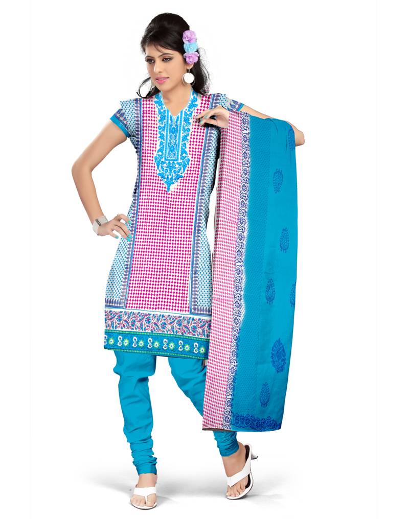 Blue printed cotton salwar with dupatta