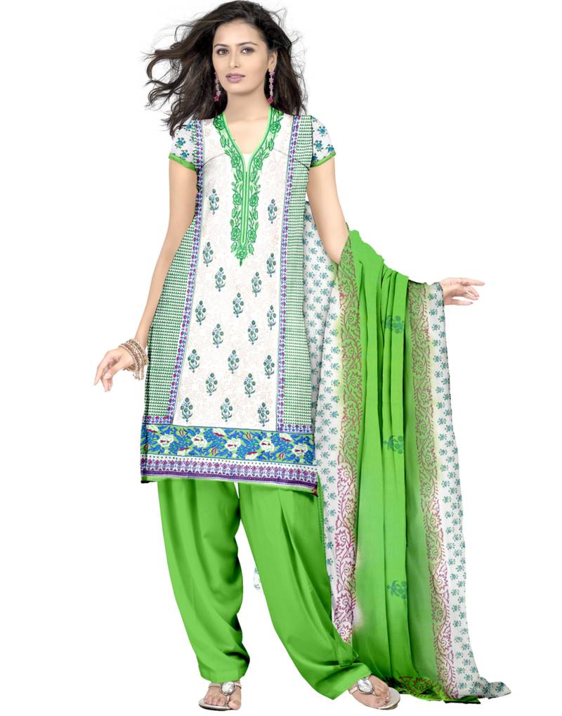 Green printed cotton salwar with dupatta