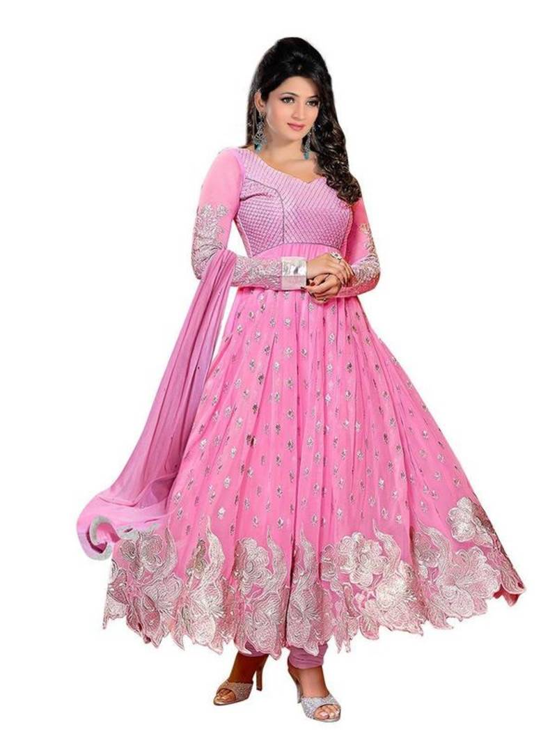 Pink embroidered net salwar