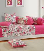 Swayam Pink and Magenta Colour Floral Diwan Set with Bolster and Cushion Covers (Set of 6)