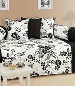 Swayam Black and White Colour Floral Diwan Set with Bolster and Cushion Covers (Set of 6)