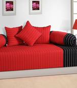 Swayam Black and Red Colour Stripes Diwan Set with Bolster and Cushion Covers (Set of 6)