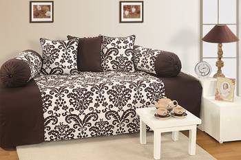 Swayam Brown and Off White Colour Floral Diwan Set with Bolster and Cushion Covers (Set of 6) 1
