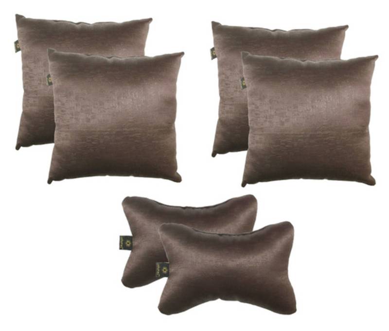 Lushomes Textured Blackout Dark Brown Car Set (4 pcs Cushions 12 x 12 inches & 2 pcs Neck Rest Pillow 6 x 10 inches)