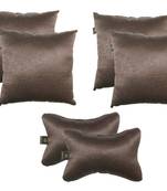 Lushomes Textured Blackout Dark Brown Car Set (4 pcs Cushions 12 x 12 inches & 2 pcs Neck Rest Pillow 6 x 10 inches)