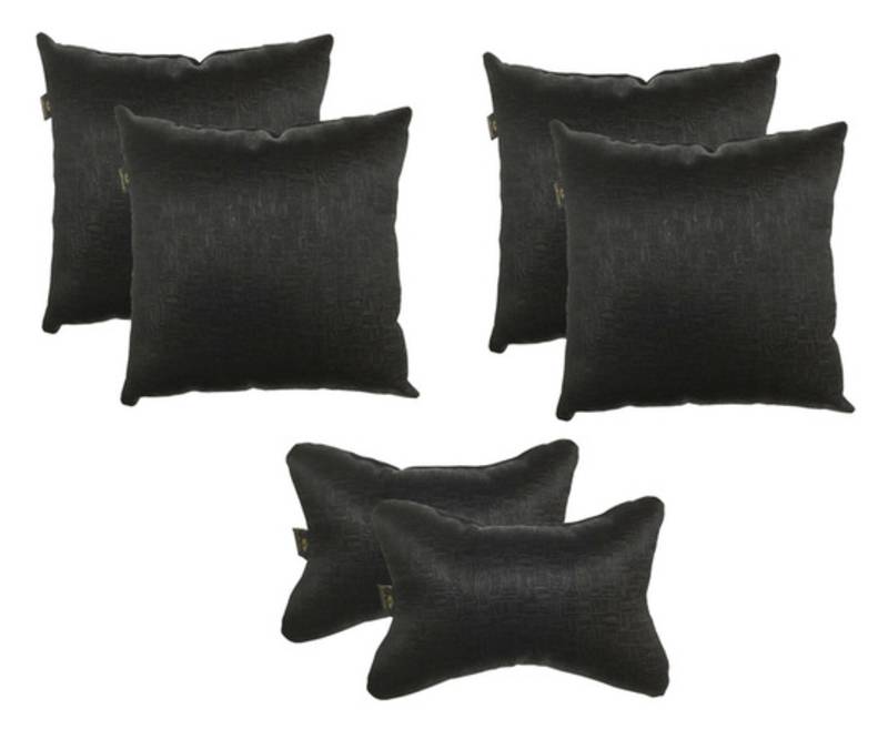 Lushomes Textured Blackout Black Car Set (4 pcs Cushions 12 x 12 inches & 2 pcs Neck Rest Pillow 6 x 10 inches)