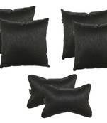 Lushomes Textured Blackout Black Car Set (4 pcs Cushions 12 x 12 inches & 2 pcs Neck Rest Pillow 6 x 10 inches)