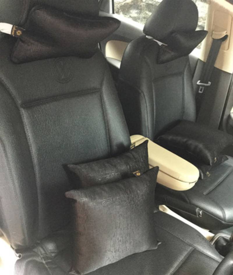 Lushomes Textured Blackout Black Car Set (4 pcs Cushions 12 x 12 inches & 2 pcs Neck Rest Pillow 6 x 10 inches)